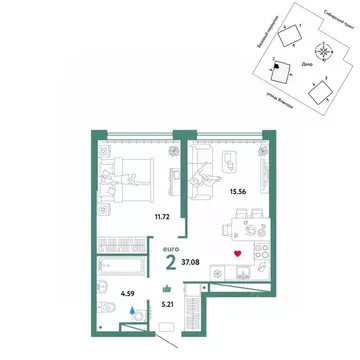 2-к кв. Свердловская область, Екатеринбург тракт Сибирский, 24Д (37.08 ...