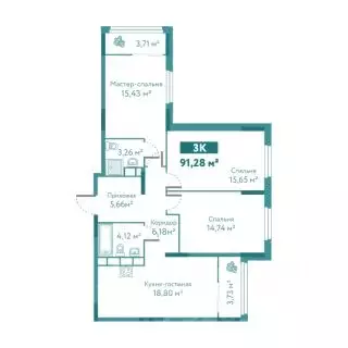 3-к кв. Тюменская область, Тюмень ул. Павла Никольского, 2 (91.3 м)