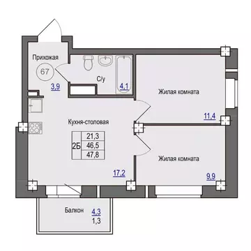 2-к кв. Псковская область, Псковский район, Завеличенская волость, д. ...