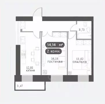 2-к кв. Красноярский край, Красноярск Академгородок мкр,  (54.34 м)