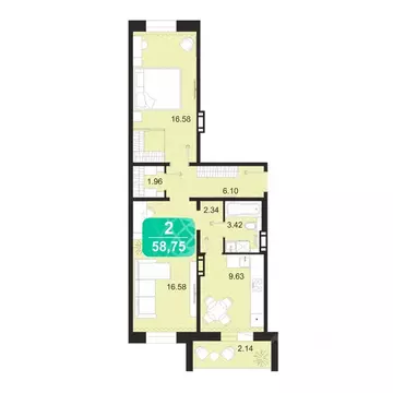 2-к кв. Забайкальский край, Чита ул. Богдана Хмельницкого, 14 (58.75 ...