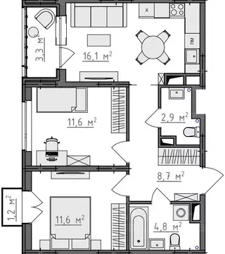 2-к кв. Владимирская область, Владимир Сновицы-Веризино мкр,  (57.71 ...