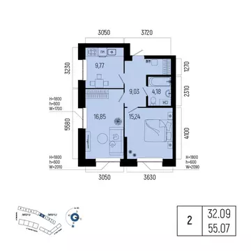 2-к кв. Башкортостан, Уфа Глумилино-1 мкр, Новатор жилой комплекс ...