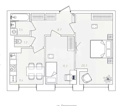 2-к кв. Пермский край, Пермь пос. Новые Ляды, Трактовая ул., 25 (54.4 ...