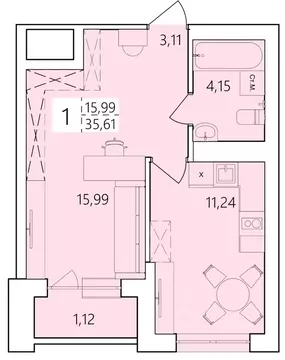 1-к кв. Башкортостан, Уфа ул. Пожарского, 237 (35.61 м)
