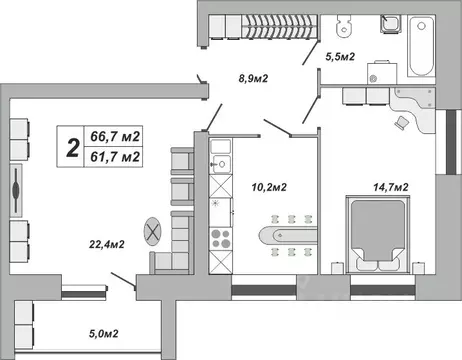2-к кв. Тамбовская область, Тамбов ул. Чичерина, 7/3 (66.7 м)