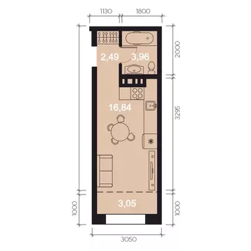 1-комнатная квартира: Иркутск, Верхняя набережная, 129 (26.34 м)