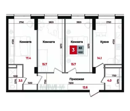 3-к кв. Ставропольский край, Невинномысск Новая ул., 1 (83.0 м)
