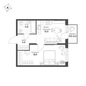 1-к кв. Свердловская область, Екатеринбург Солнечный жилрайон,  (39.4 ...