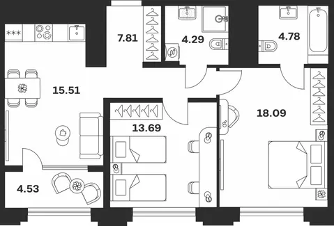 2-к кв. Тульская область, Тула ул. Болотникова, 4 (68.7 м)