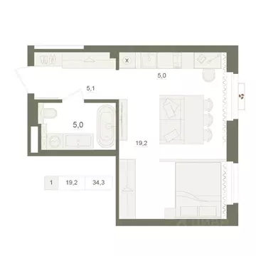 1-к кв. Башкортостан, Уфа Родина Парк жилой комплекс (34.3 м)