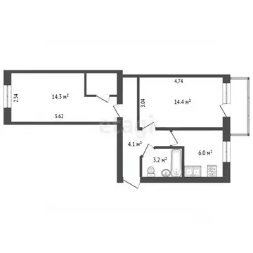 2-к кв. Ярославская область, Ярославль Спартаковская ул., 29 (44.2 м)