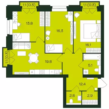 3-к кв. Чувашия, Чебоксары просп. Чебоксарский (90.1 м)