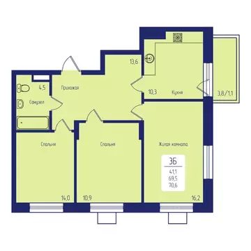 3-к кв. Красноярский край, Красноярск Свободный просп., 66Рк1 (70.6 м)