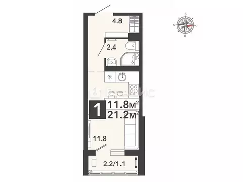 Квартира-студия: Пенза, улица Шмидта, 7 (21.2 м)