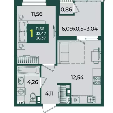 1-к кв. Краснодарский край, Краснодар Образцово мкр,  (36.37 м)