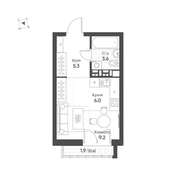 Студия Свердловская область, Екатеринбург Солнечный жилрайон,  (24.7 ...