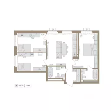 3-к кв. Башкортостан, Уфа бул. Яркий (75.64 м)