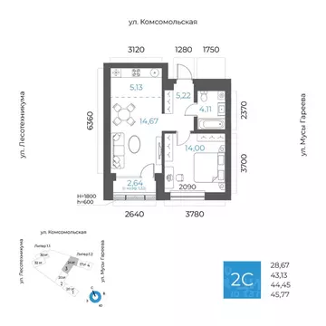 2-к кв. Башкортостан, Уфа Глумилино-1 мкр, 8-е Небо жилой комплекс ...