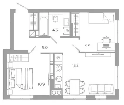 2-к кв. Астраханская область, Астрахань ул. Космонавтов, 18 с/1 (49.2 ...