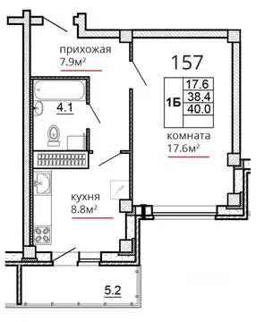 1-к кв. Псковская область, Псков ул. Алексея Алехина, 14 (40.0 м)