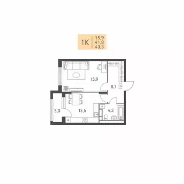 1-к кв. Пермский край, Пермь ул. Левченко, 8 (43.3 м)
