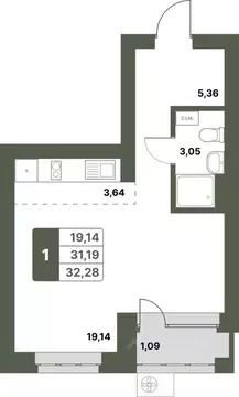 1-к кв. Башкортостан, Уфимский район, с. Миловка  (32.28 м)