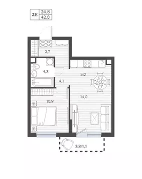 2-к кв. Дагестан, Дербент ул. Сальмана (41.99 м)