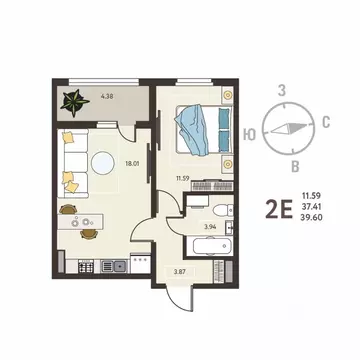 1-к кв. Воронежская область, с. Новая Усмань, Ольха мкр  (39.6 м)