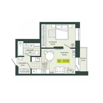 2-к кв. Новосибирская область, Новосибирск Гринвилл жилой комплекс ...