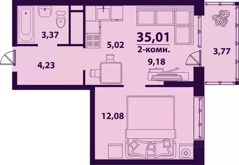 2-к кв. Ульяновская область, Ульяновск ул. Врача Михайлова (35.01 м)