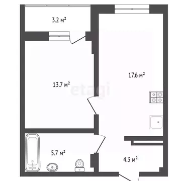1-к кв. Тюменская область, Тюмень ул. Бориса Прудаева, 4 (41.4 м)