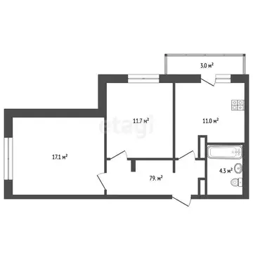 2-комнатная квартира: Севастополь, Парковая улица, 7 (57 м)