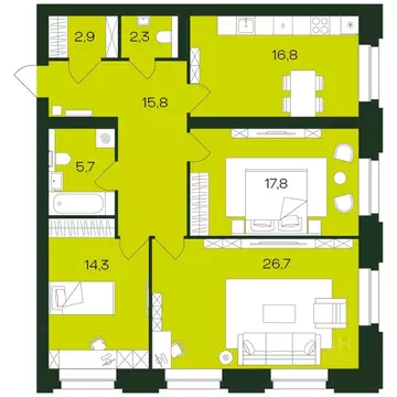 3-к кв. Чувашия, Чебоксары просп. Чебоксарский, 45к3 (103.6 м)