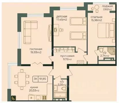 3-к кв. Дагестан, Каспийск просп. Акулиничева (91.16 м)