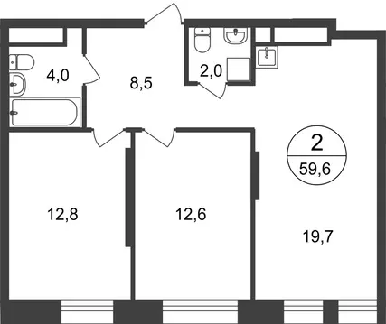 2-комнатная квартира: Московский, улица Никитина, 3к3 (59.6 м)