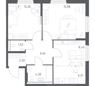 2-к кв. Башкортостан, Уфа ул. Минигали Губайдуллина, 8к9 (57.41 м)
