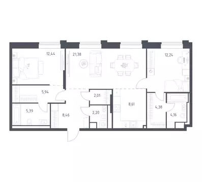 2-к кв. Москва Верейская 41 жилой комплекс, 3.1 (87.21 м)