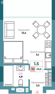 1-комнатная квартира: Алушта, Набережная улица, 18 (26.7 м)