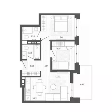 3-к кв. Алтайский край, Барнаул ул. Сизова, 20 (55.1 м)