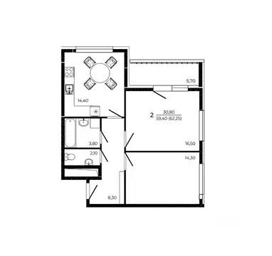 2-к кв. Ростовская область, Ростов-на-Дону ул. Назарько, 5 (62.25 м)