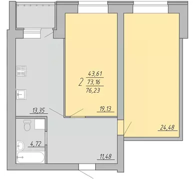 2-к кв. Тверская область, Тверь Озерная ул. (76.23 м)