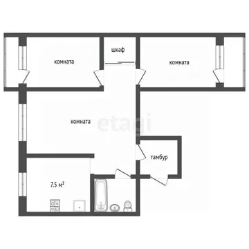 3-к кв. Кемеровская область, Новокузнецк ул. Шолохова, 13 (60.5 м)