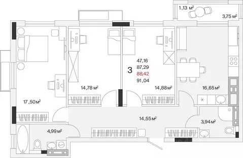 3-к кв. Калининградская область, Гурьевский муниципальный округ, пос. ...