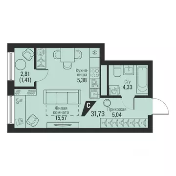 1-к кв. Свердловская область, Екатеринбург просп. Космонавтов, 100 ...