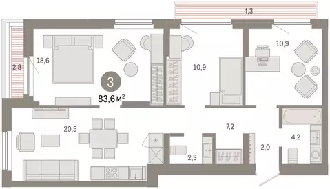 3-комнатная квартира: Новосибирский район, рабочий посёлок Краснообск, ...