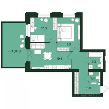 2-к кв. Чувашия, Чебоксары просп. Чебоксарский (79.9 м)