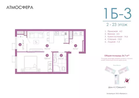 1-к кв. Астраханская область, Астрахань ул. Бехтерева, 2Г (36.73 м)