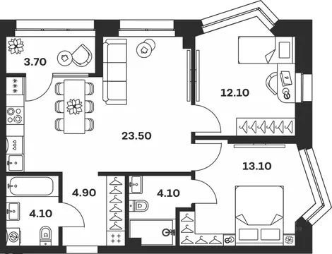 2-к кв. Тульская область, Тула ул. Михеева (65.5 м)