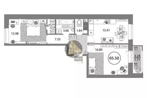 2-комнатная квартира: Санкт-Петербург, проспект Авиаконструкторов, 54 ...